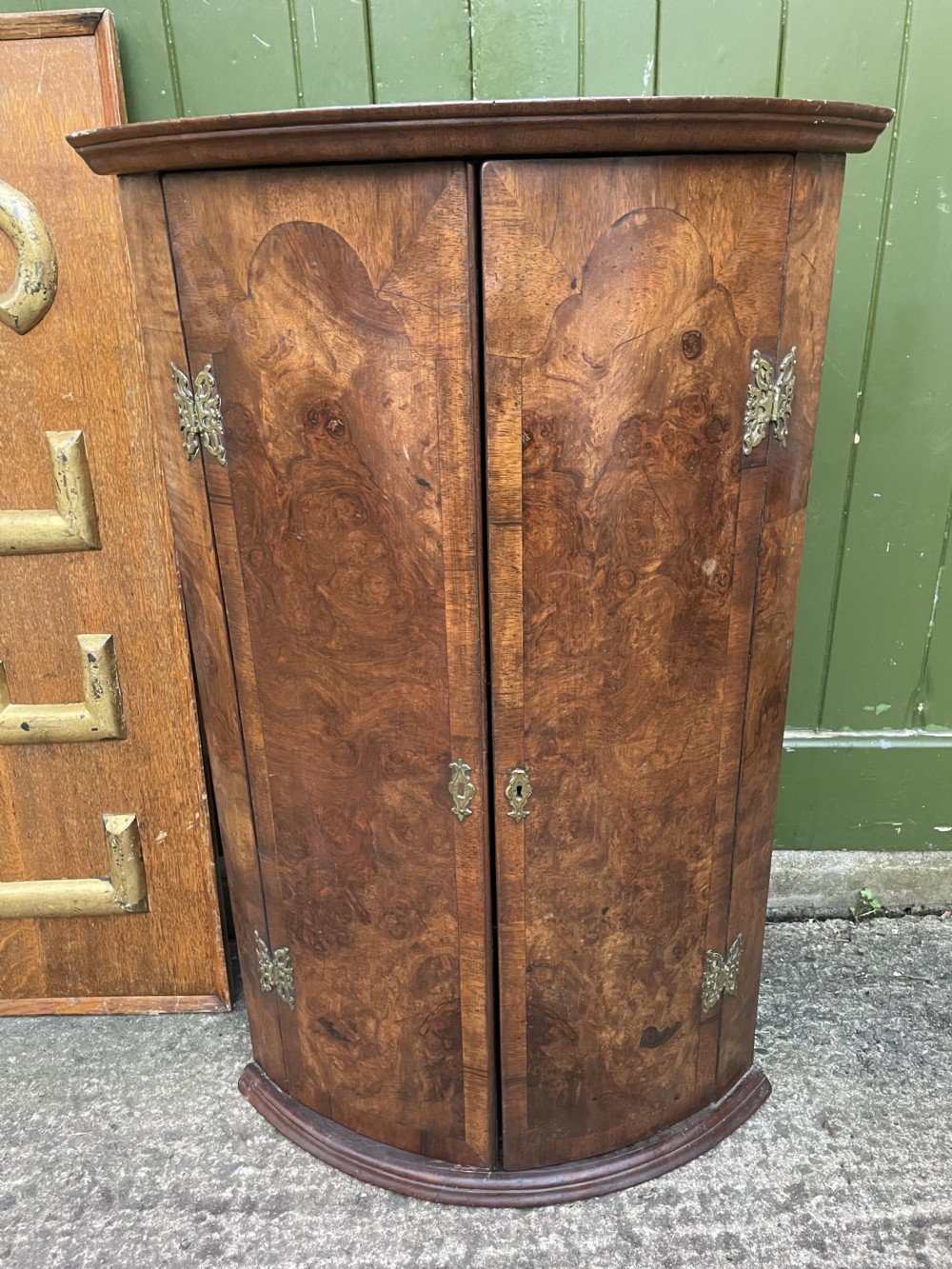 c18th george i period walnut bowfronted hanging corner cupboard