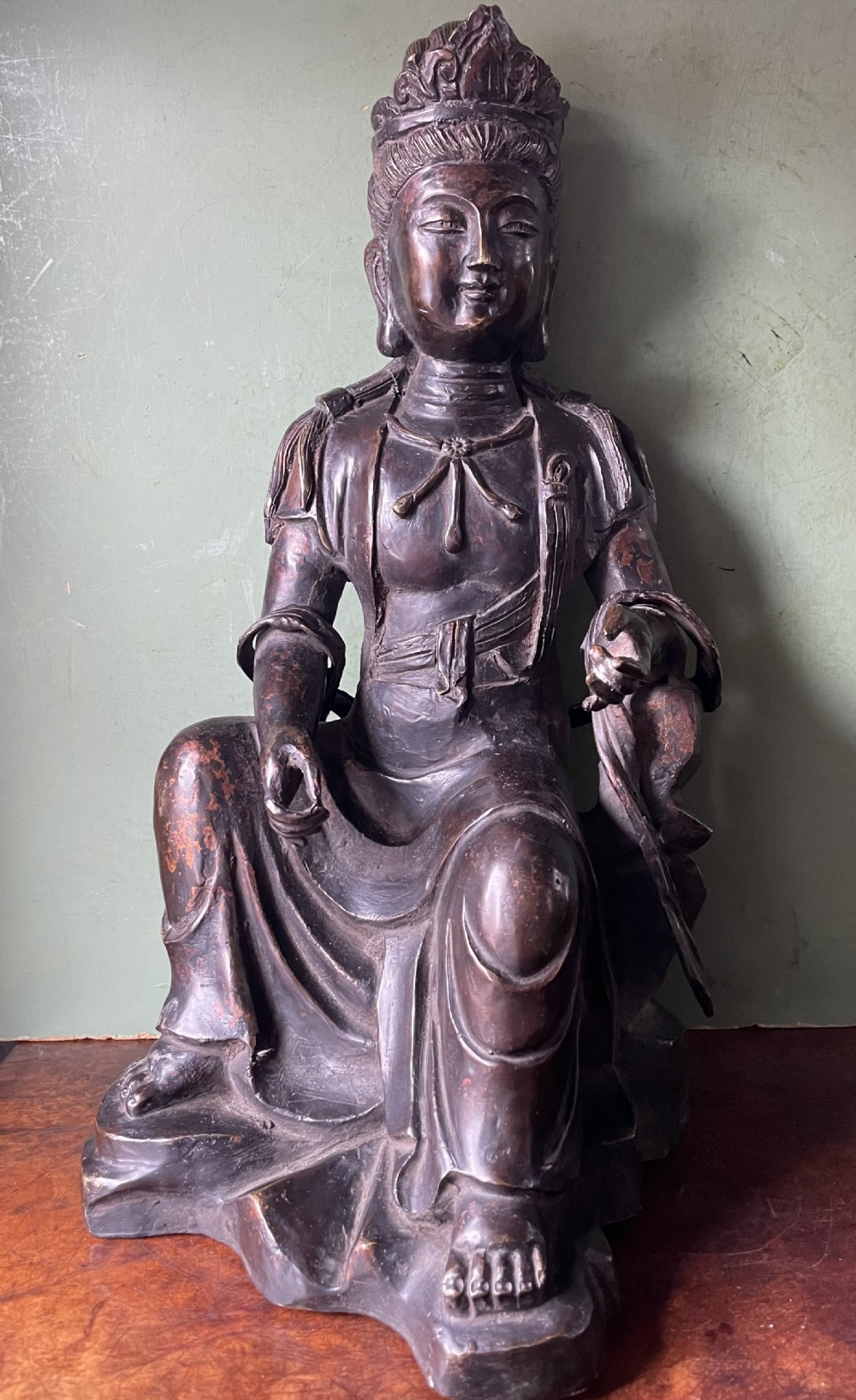 large c19th chinese bronze study of guanyin