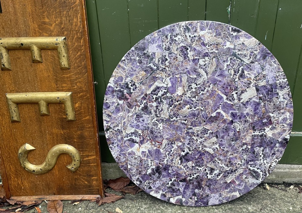decorative mid c20th amethyst veneered circular table top