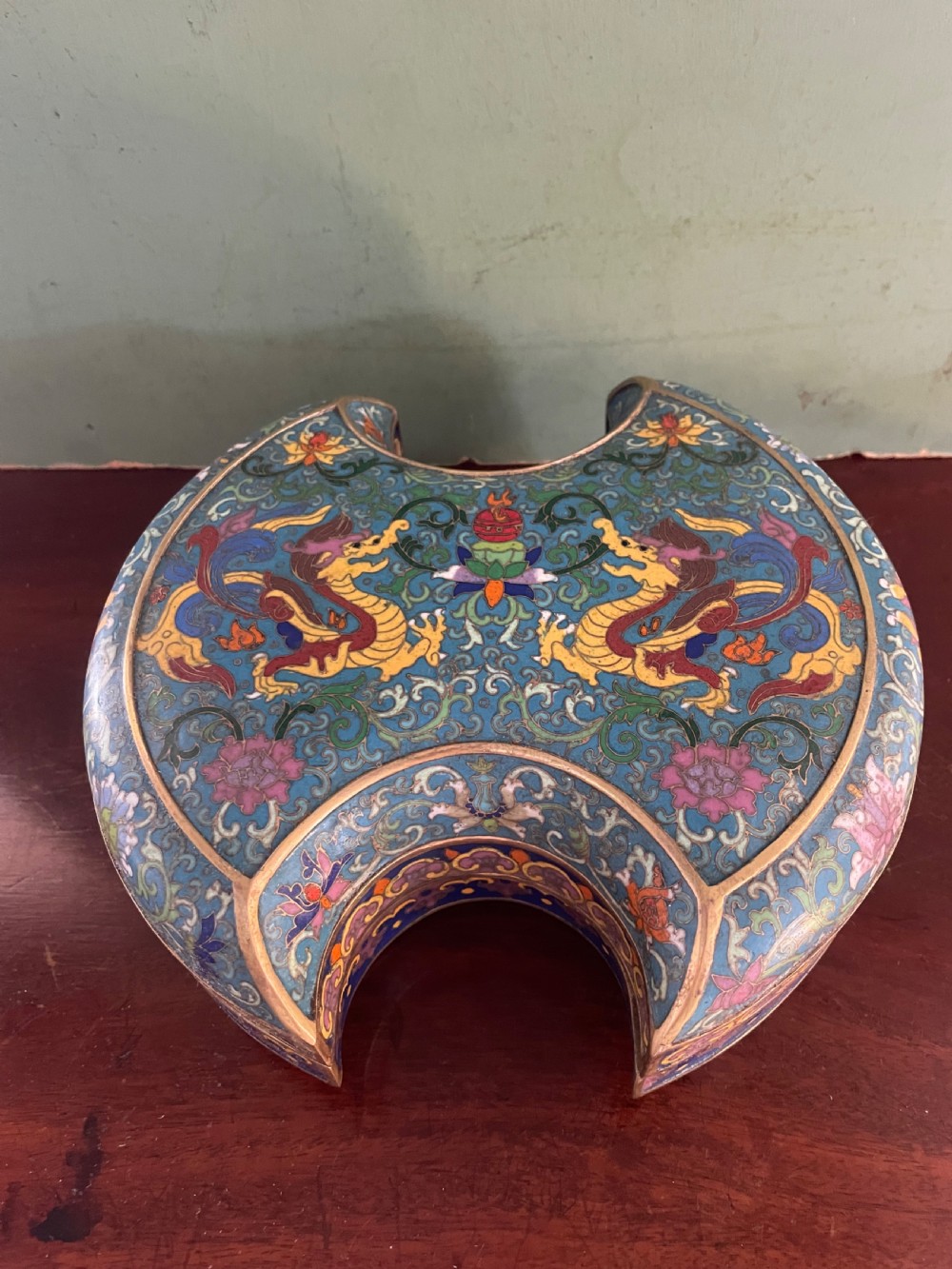 c19th chinese giltbronze cloisonn enamel circular shapesided casket