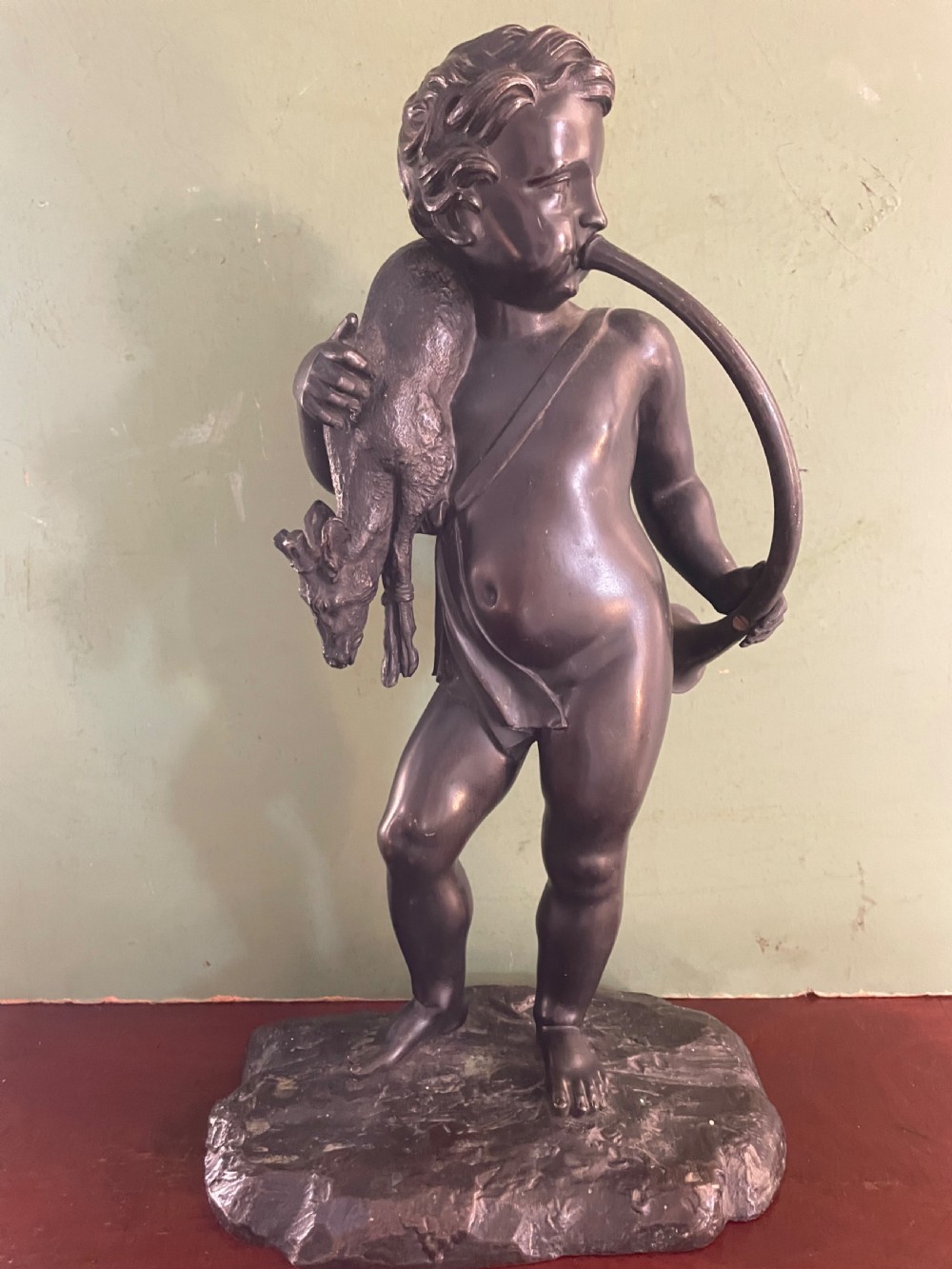 c19th french bronze sculpture study of a putto or amorini modelled as a hunter