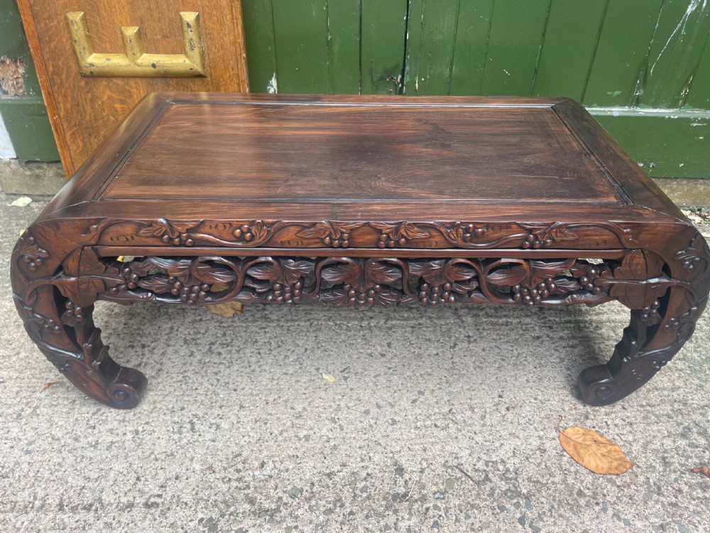 late c19th early c20th chinese qing dynasty carved hardwood scrollend kang or opium table
