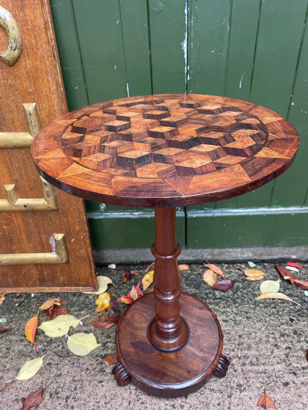 smart early c19th william iv period parquetry top circular occasional table