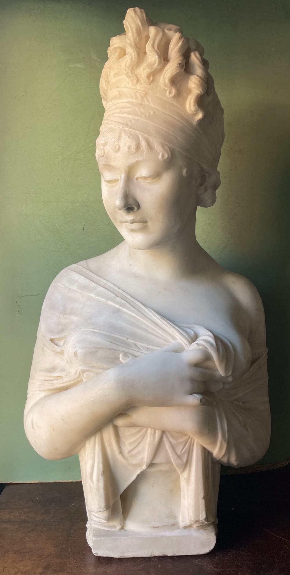 large late c19th french carved statuary marble bust study of madame juliette recamier after joseph chinard