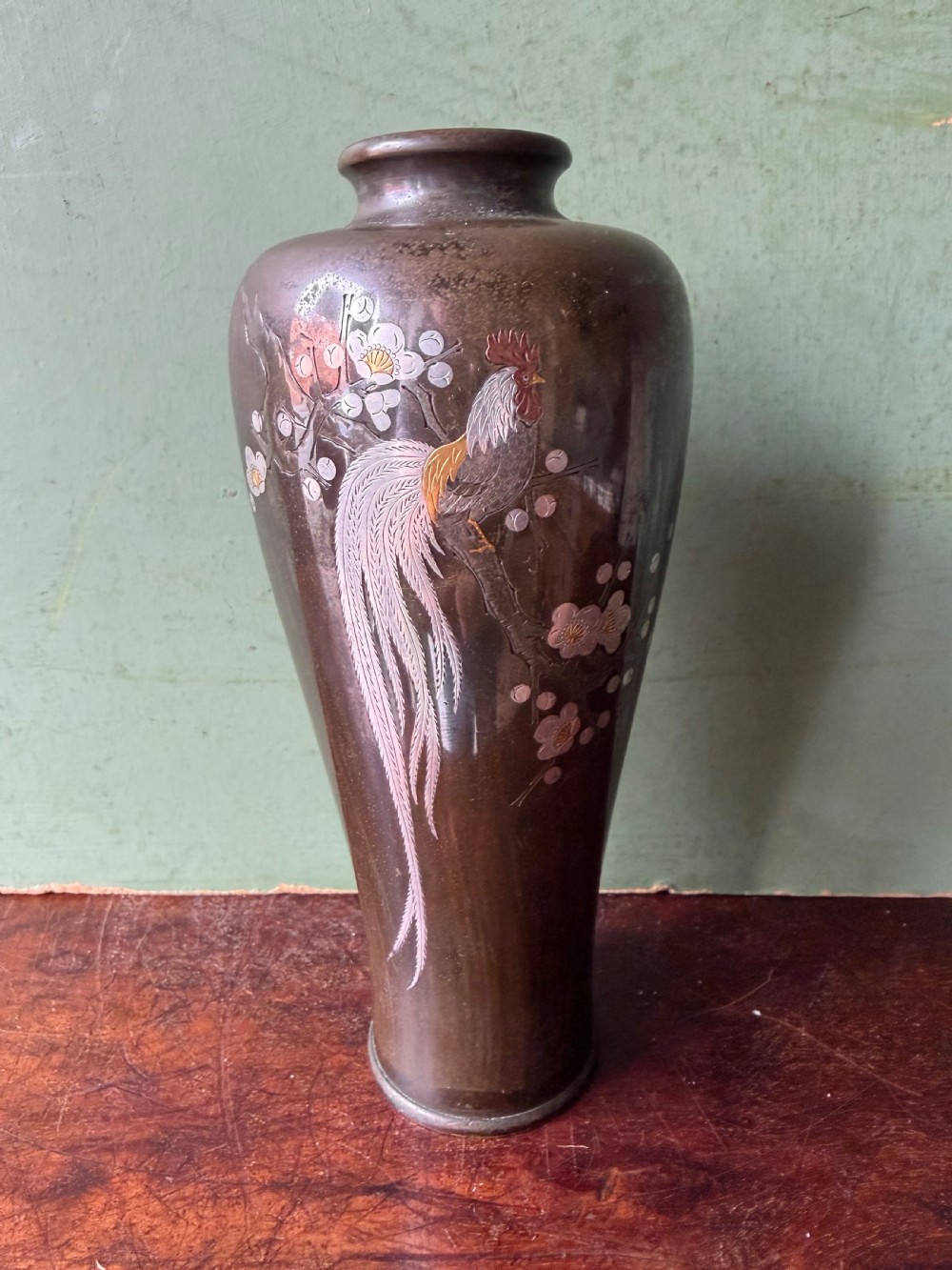 late c19th japanese meiji period mixed metal inlaid bronze vase
