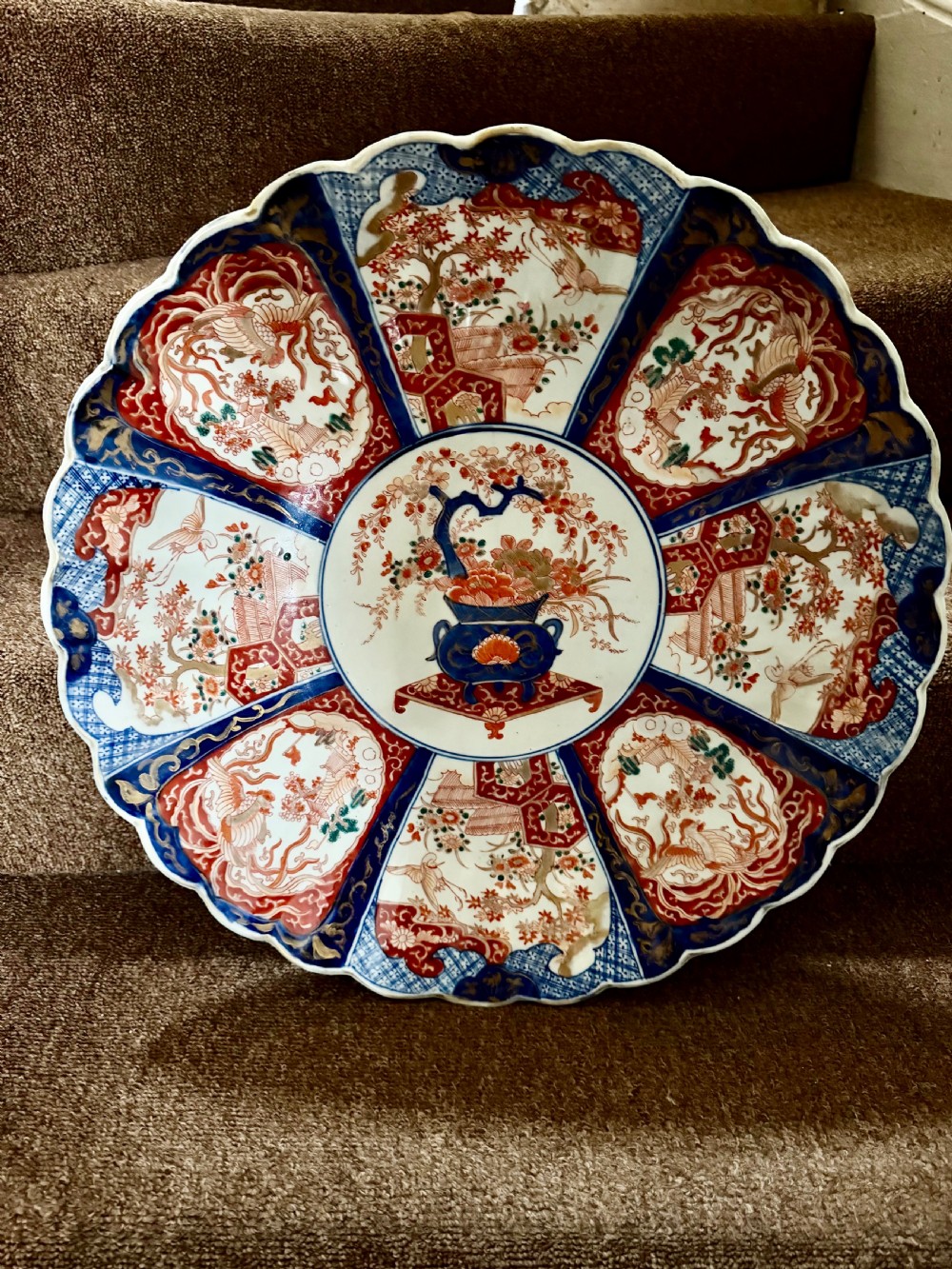 large late c19th japanese porcelain charger decorated in the imari palette