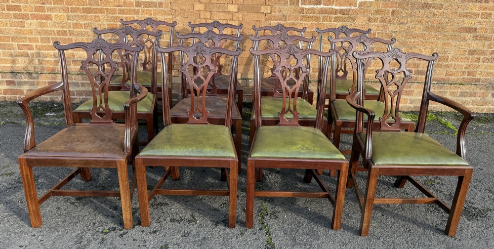 set of 12 c19th mahogany dining chairs in the chippendale revival style