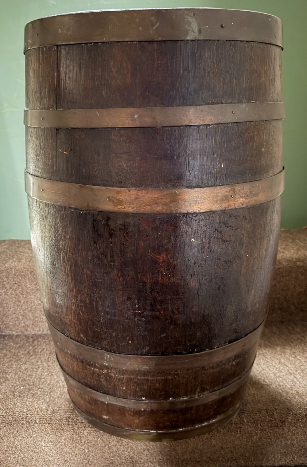 mid c19th brassbound coopered oak barrel stick or umbrella stand