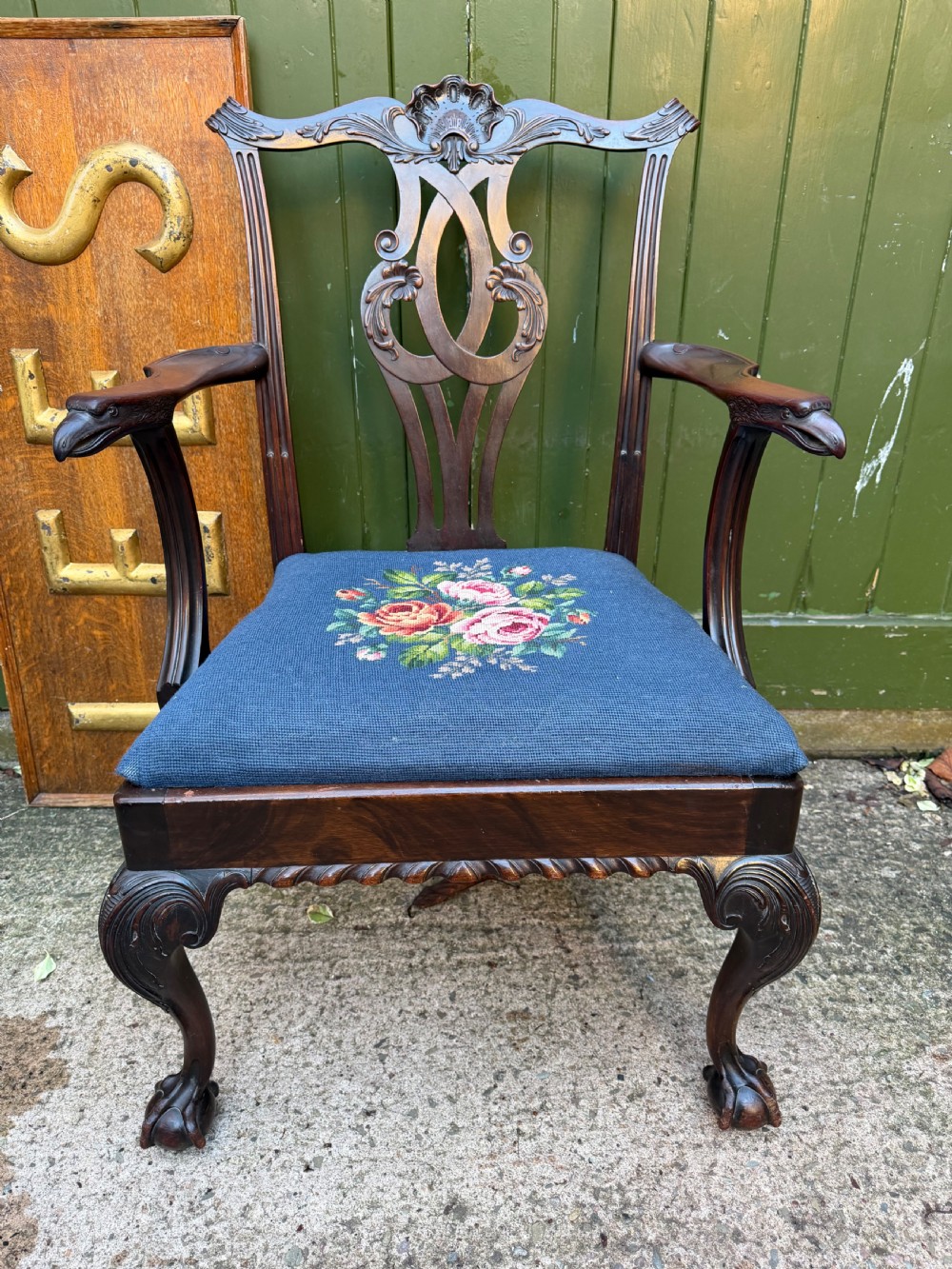 late c19th carved mahogany armchair in the mid c18th chippendale period style