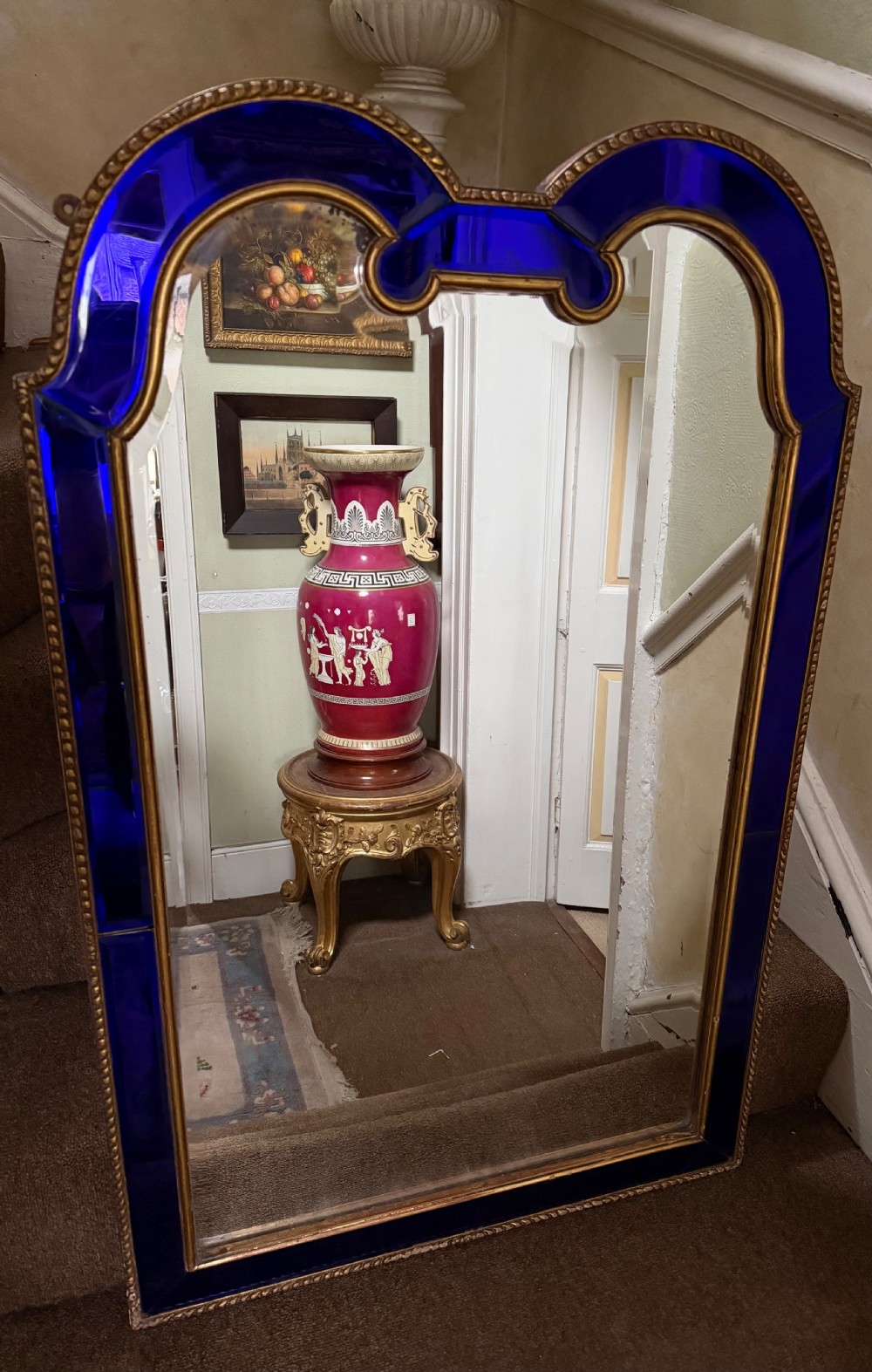 a spectacular late c19th early c20th colbalt blue glass marginedged mirror