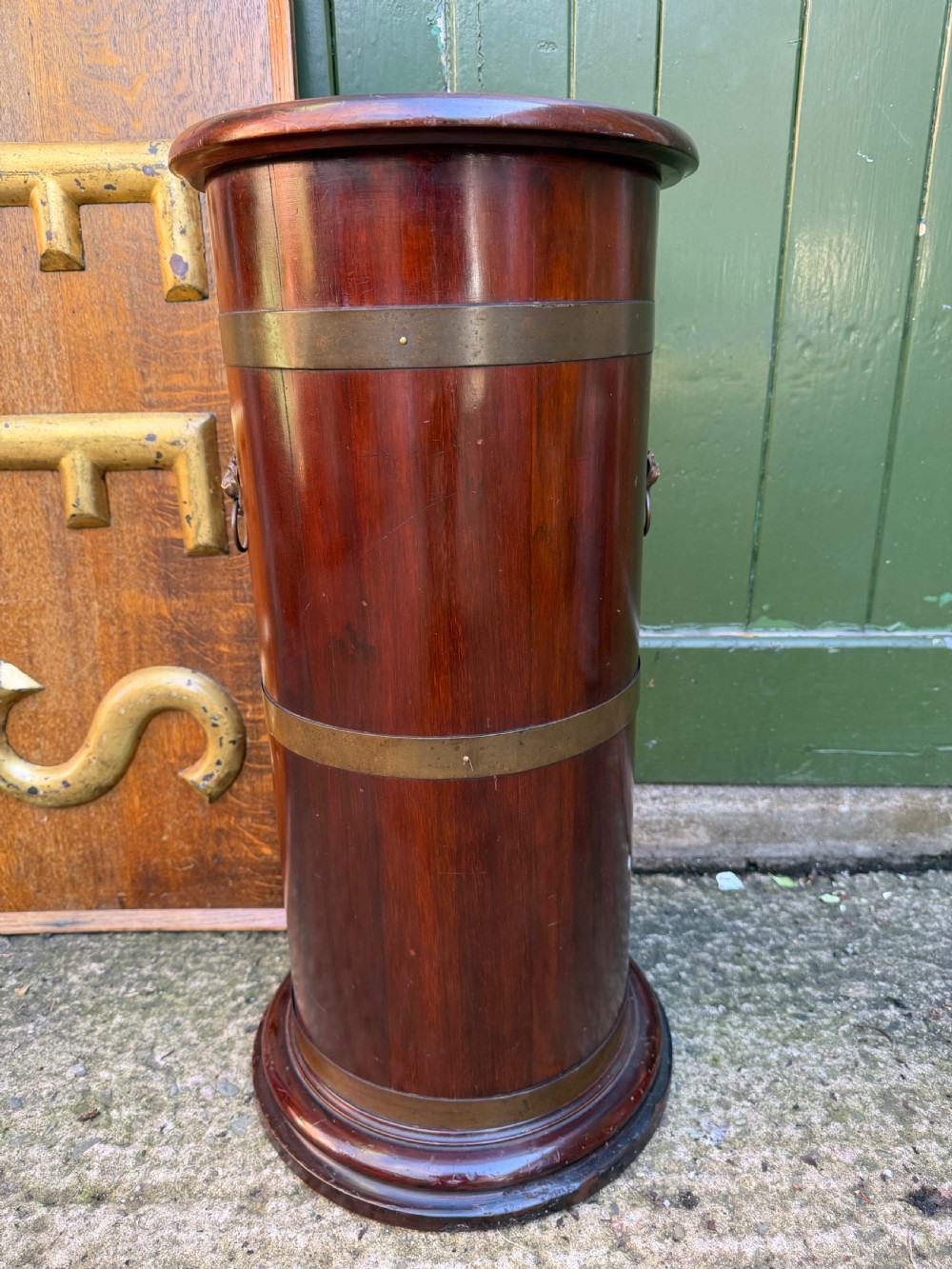 mid c19th brassbound mahogany cylindrical stick and umbrella stand