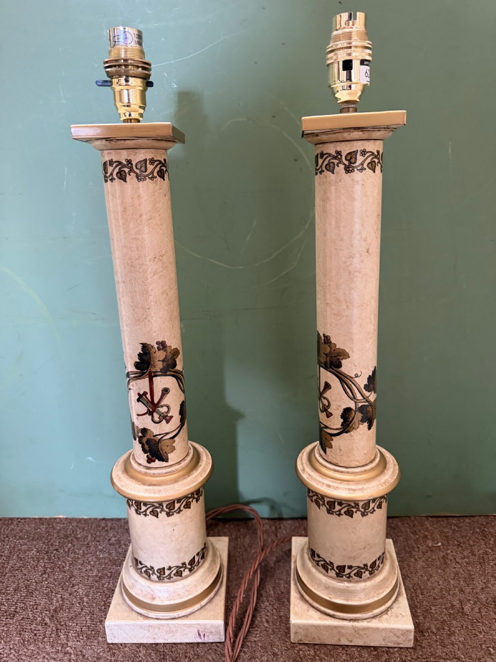 pair of early c20th french tolepeinte column lamps