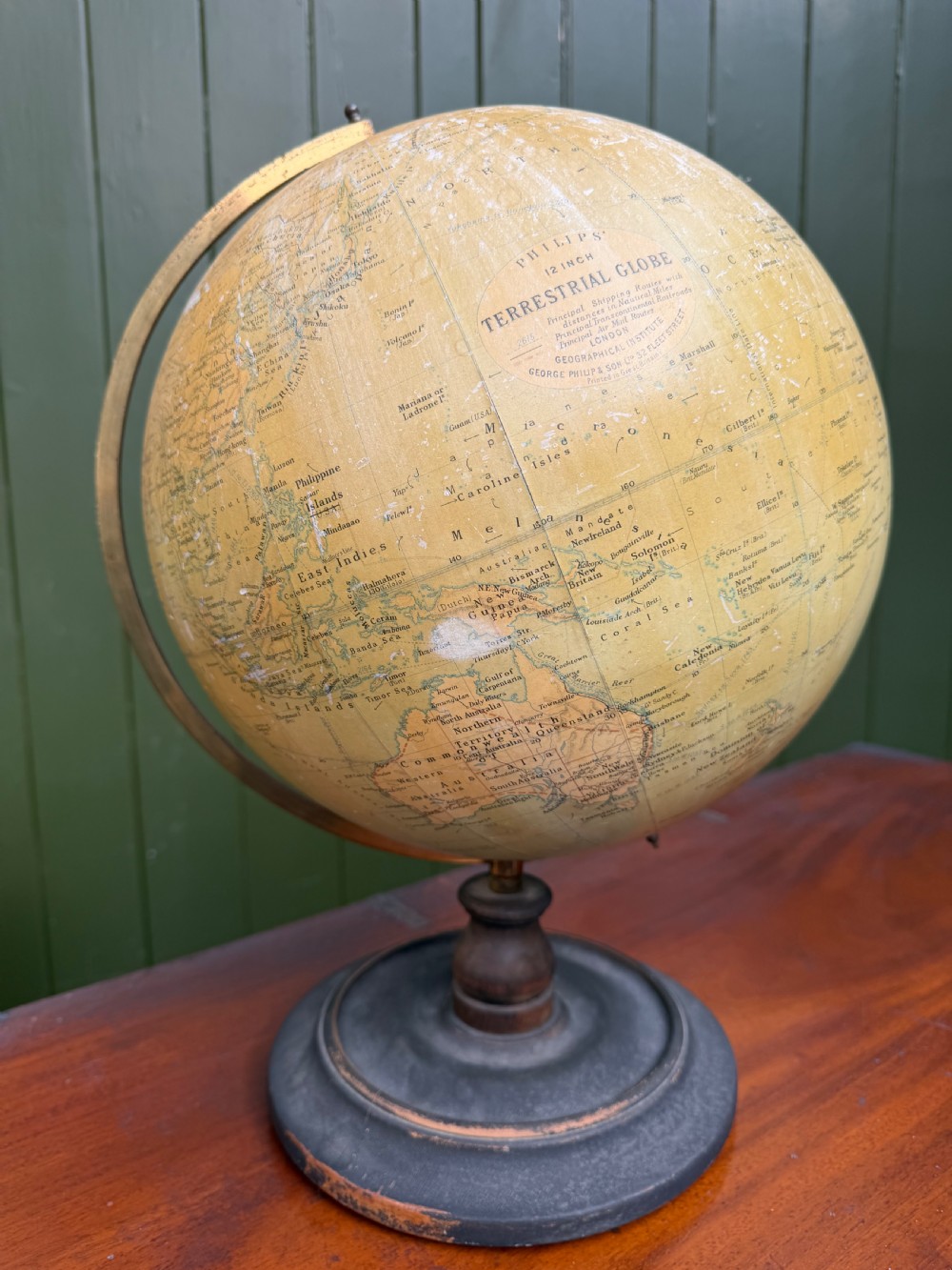an early c2oth 12 table globe of the earth by philips of london