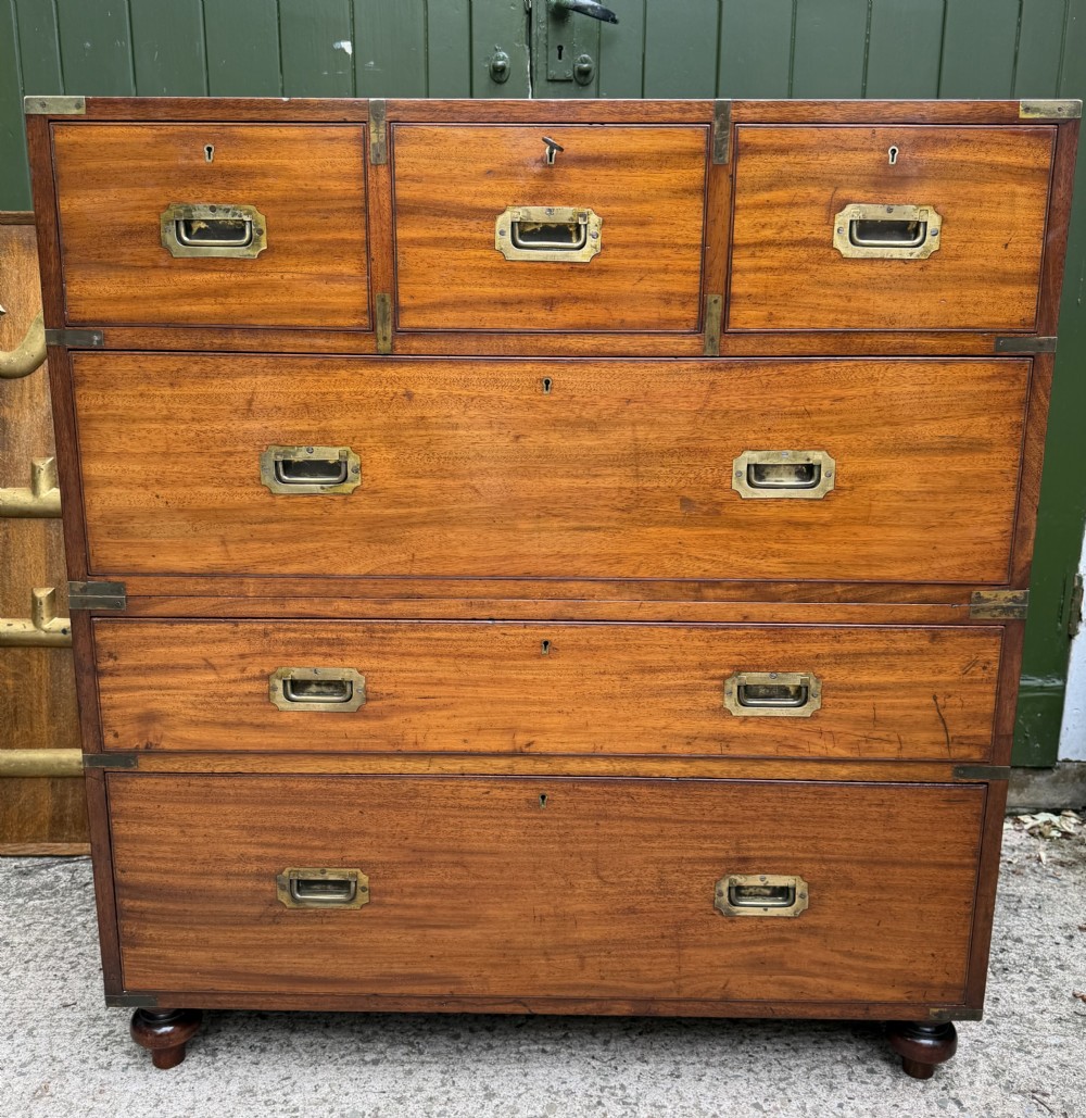 mid c19th brassbound mahogany officers military campaign 2part chest of drawers
