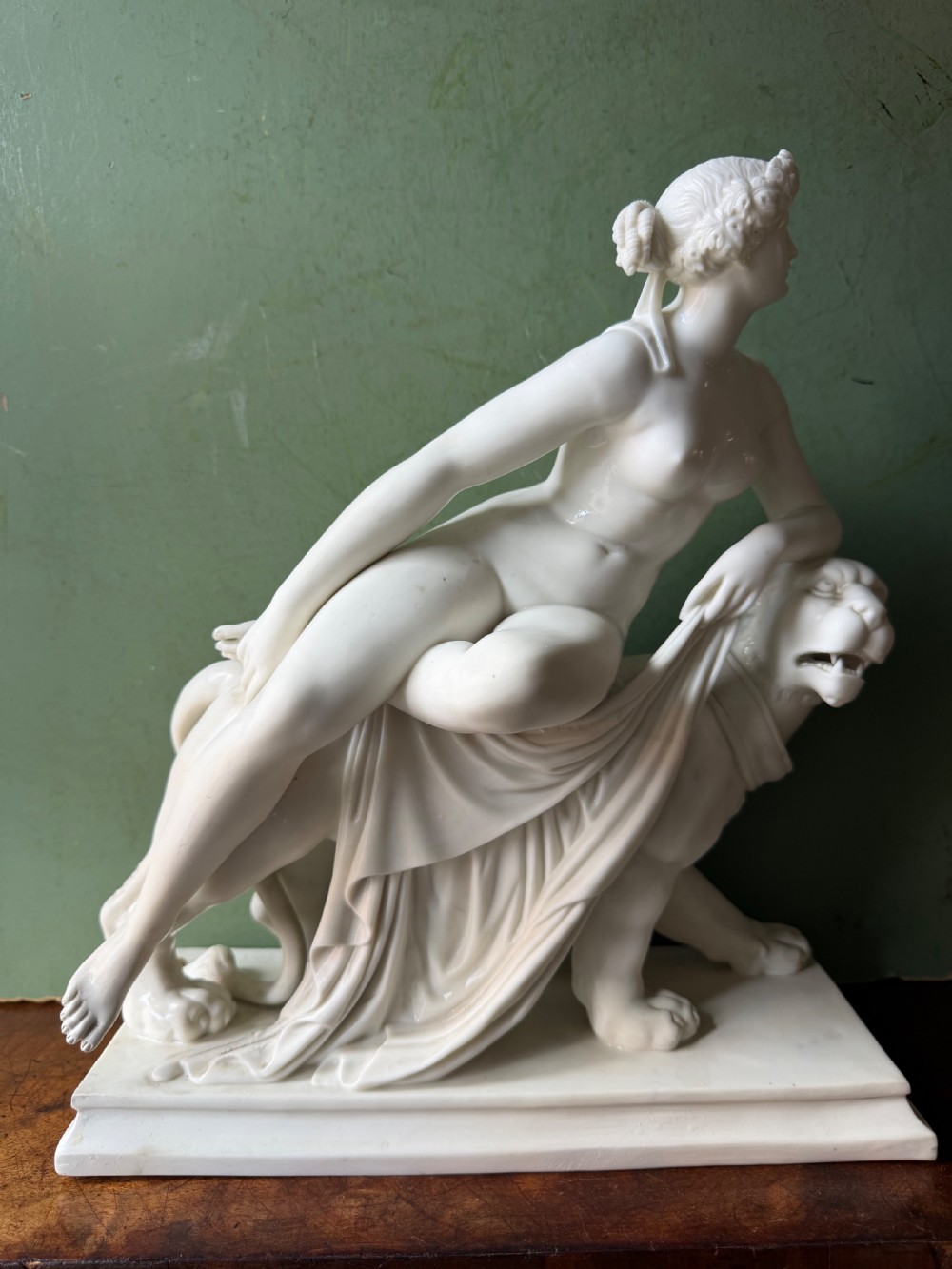 fine larger scale late c19th neoclassical swedish parian porcelain study of ariadne and the panther after johann heinrich dannecker