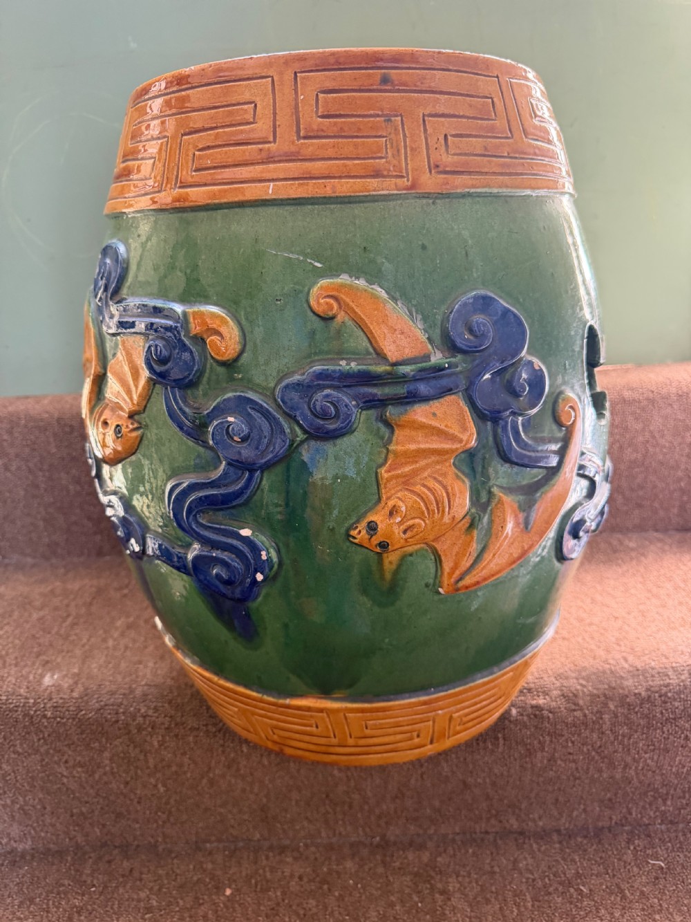 late c19th early c20th chinese sancai glazed pottery or stoneware barrelshaped garden seat