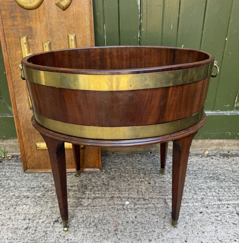 elegant c18th george iii period mahogany oval brassbound winecooler on stand