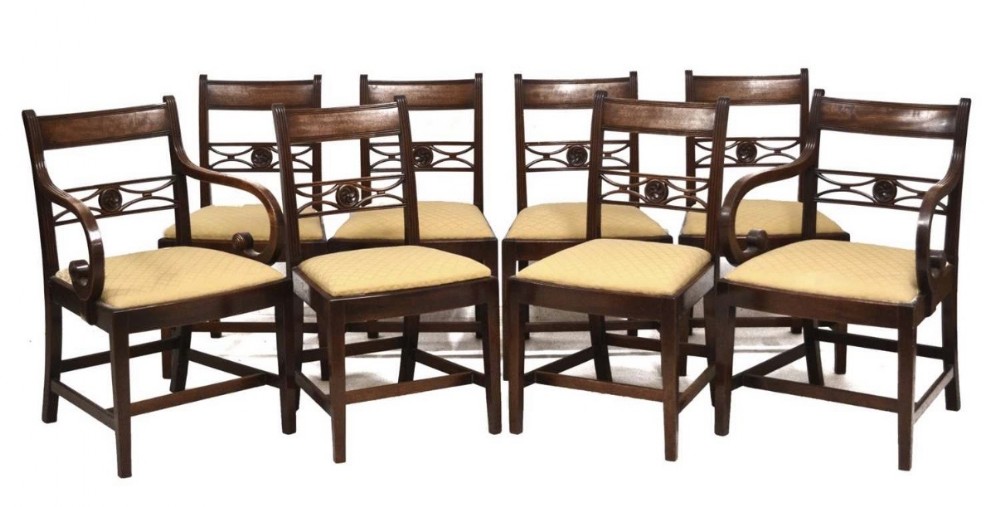 set of 8 6 singles armchairs late c18th george iii sheraton period mahogany dining chairs