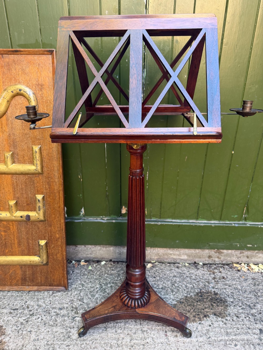 superior quality early c19th regency period brassmounted and brass inlaid rosewood adjustableheight music duet stand