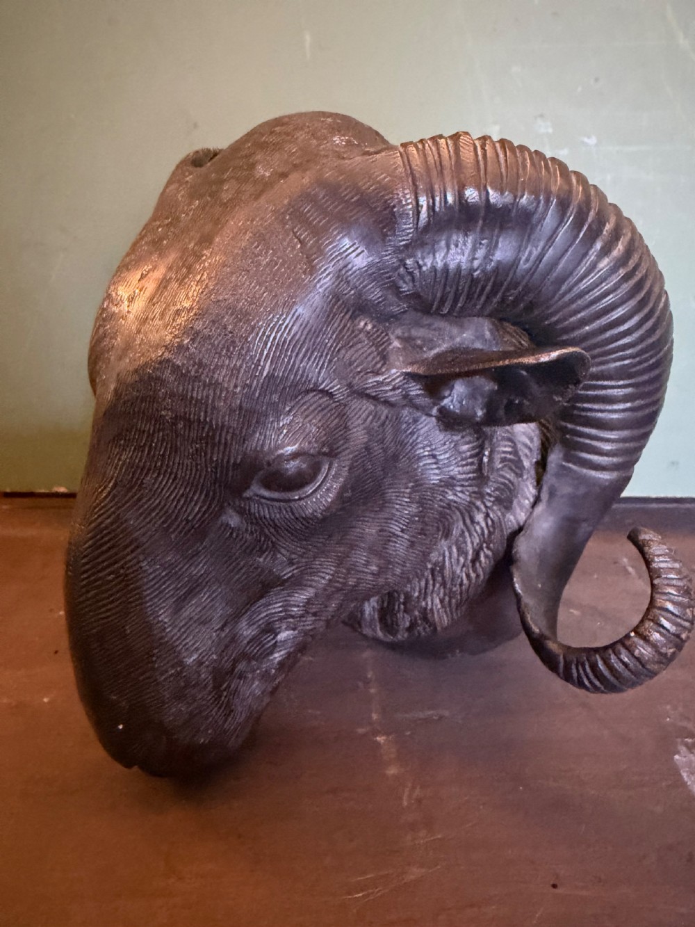 late c19th cast bronze study of a rams head